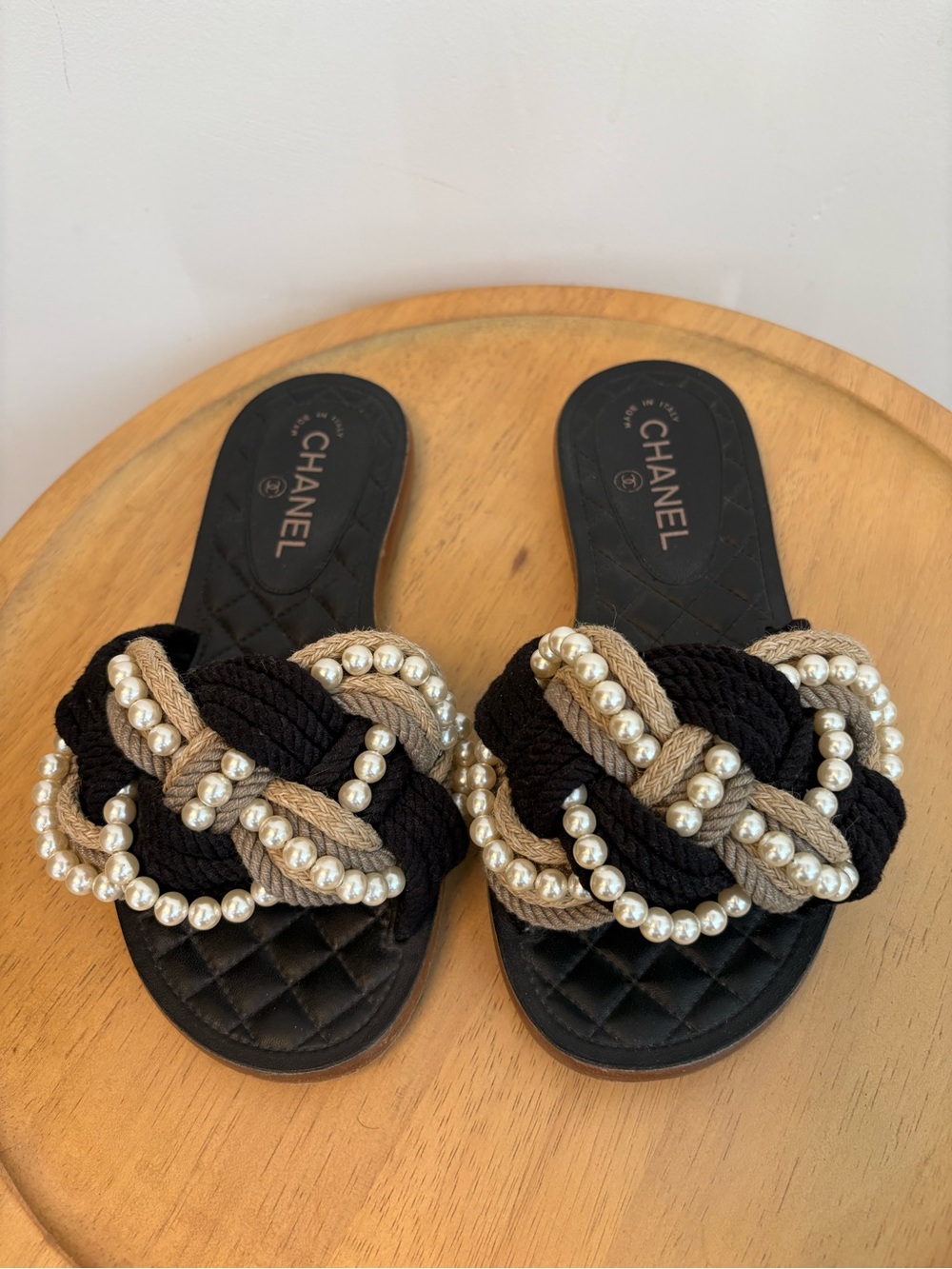 Chanel Pearl Slip On Sandals